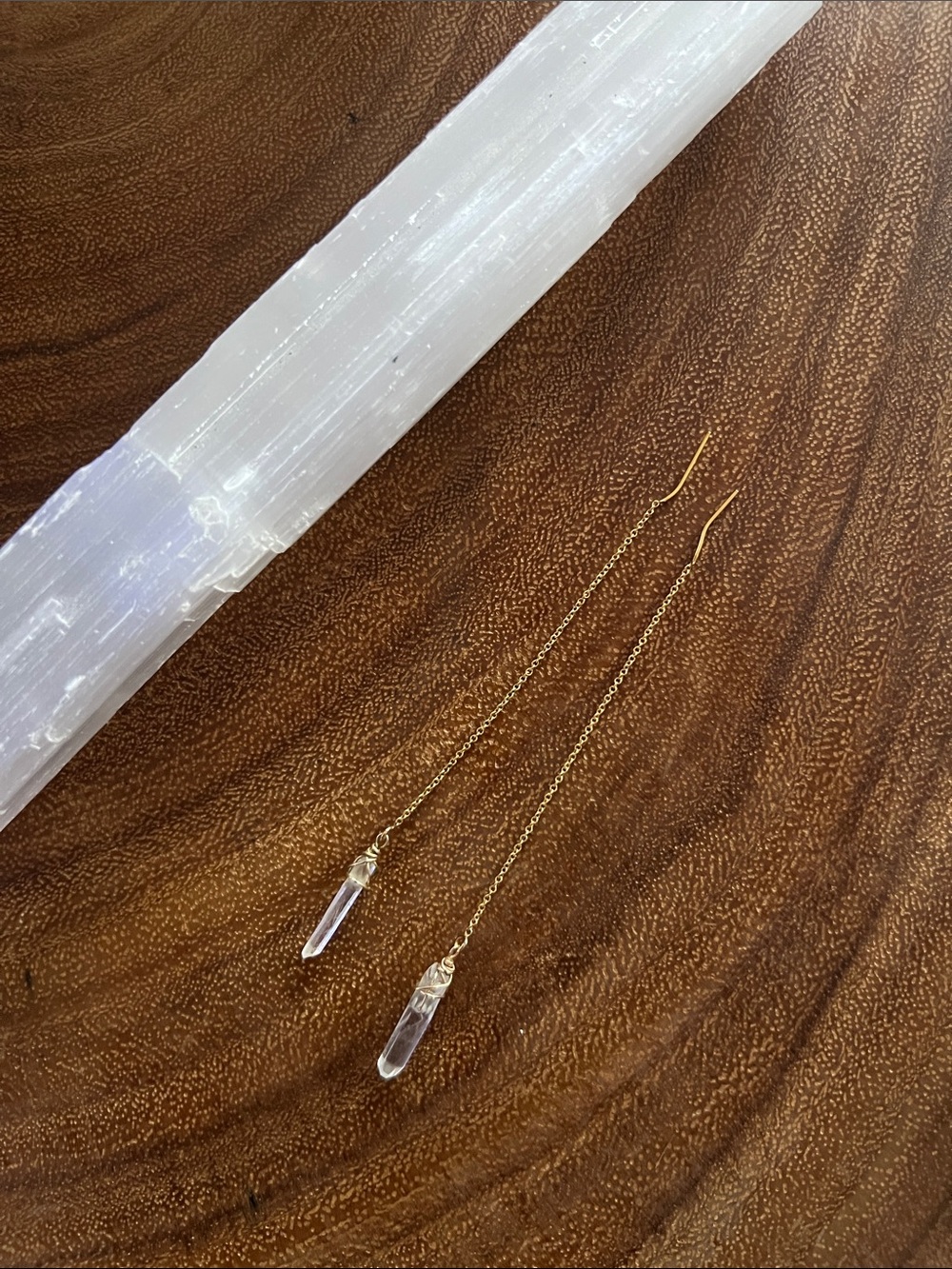 Gold Filled Chain Threader Earrings with Quartz Crystal